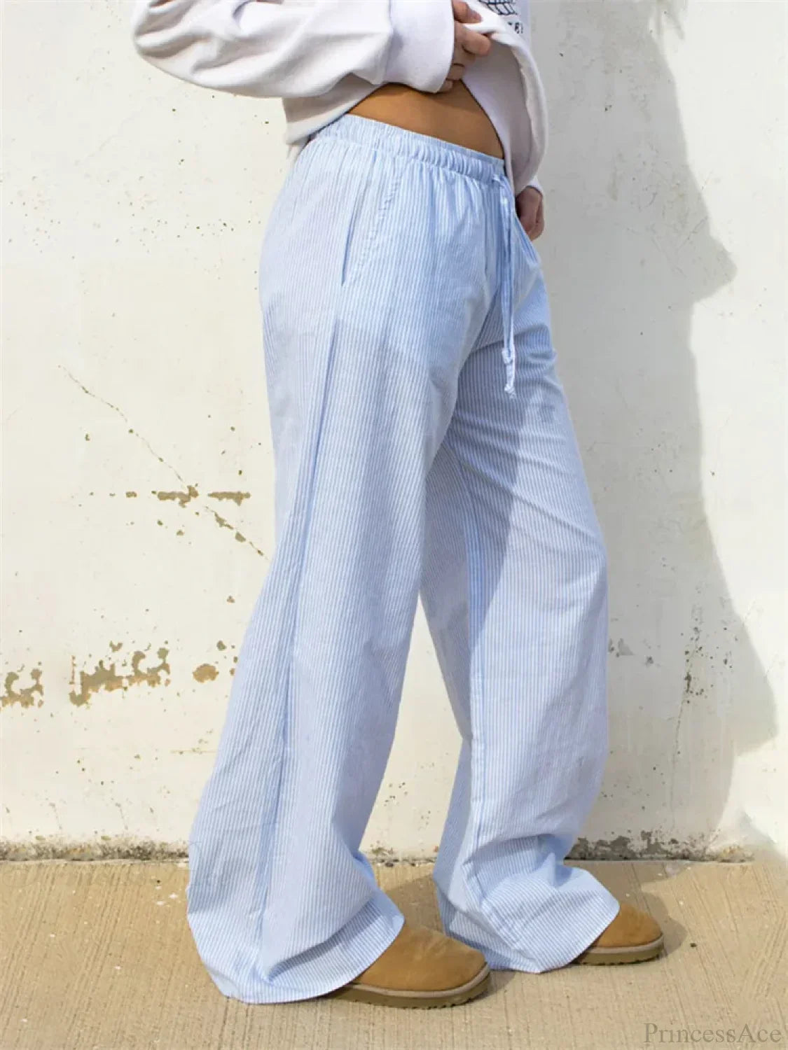 Striped Drawstring Loose Straight Summer Pant image 4