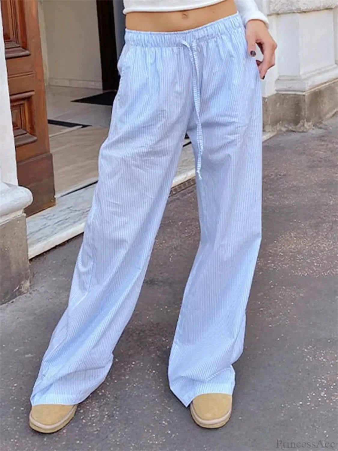 Striped Drawstring Loose Straight Summer Pant image 3