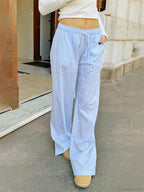 Striped Drawstring Loose Straight Summer Pant image 2