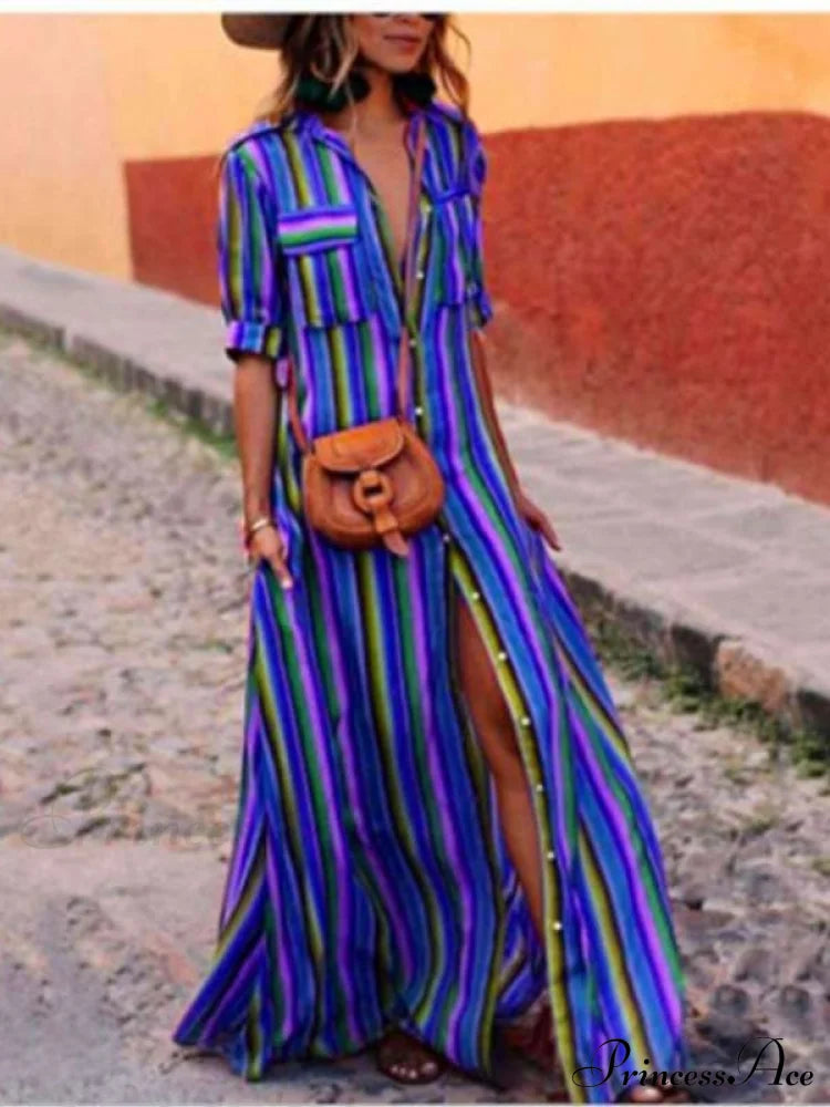 Striped Full-Length Bohemia Dress image 6