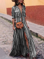 Striped Full-Length Bohemia Dress image 5