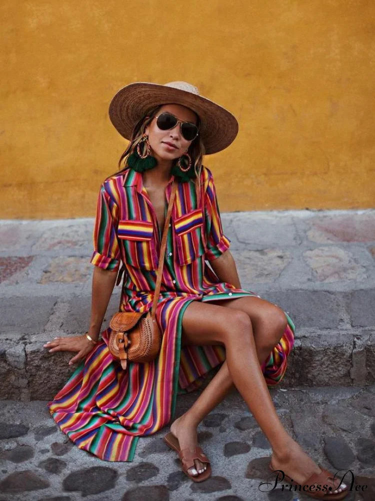Striped Full-Length Bohemia Dress image 2