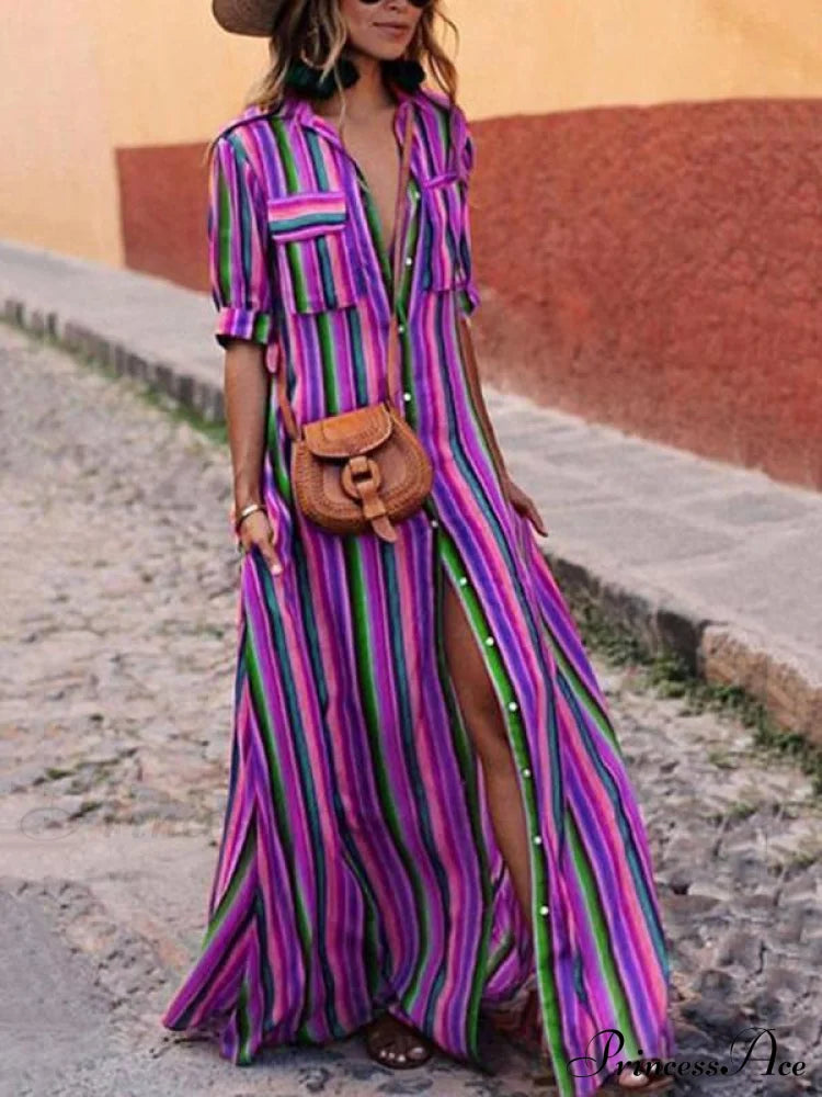 Striped Full-Length Bohemia Dress image 4