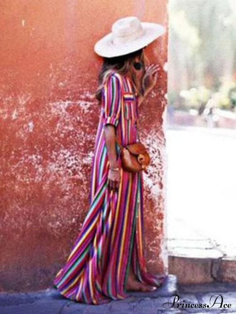 Striped Full-Length Bohemia Dress image 3