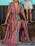 Striped Full-Length Bohemia Dress image 1