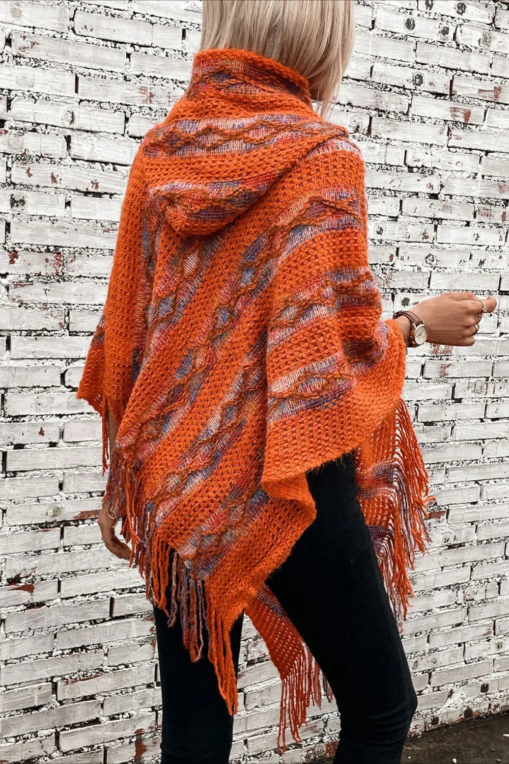 Striped Hooded Knit Tassel Relaxed Coat image 2