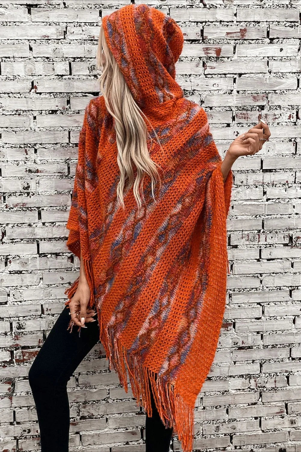 Striped Hooded Knit Tassel Relaxed Coat image 1