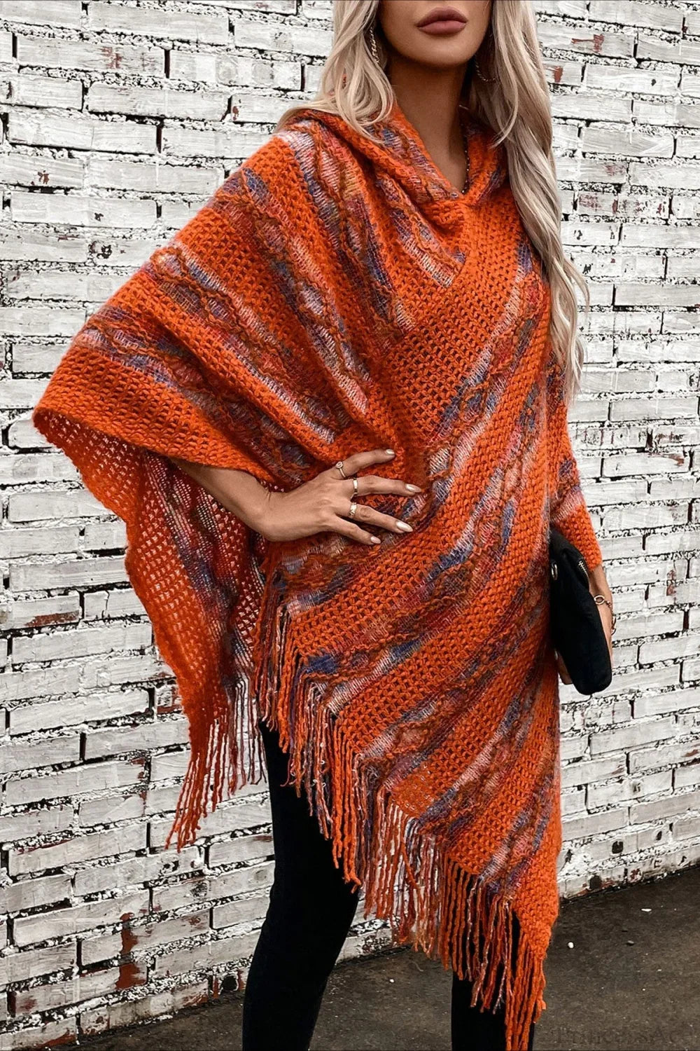 Striped Hooded Knit Tassel Relaxed Coat image 3