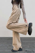 Striped Khaki Low Waist Slim Flared Jeans image 2