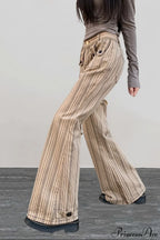 Striped Khaki Low Waist Slim Flared Jeans image 3