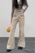 Striped Khaki Low Waist Slim Flared Jeans image 1