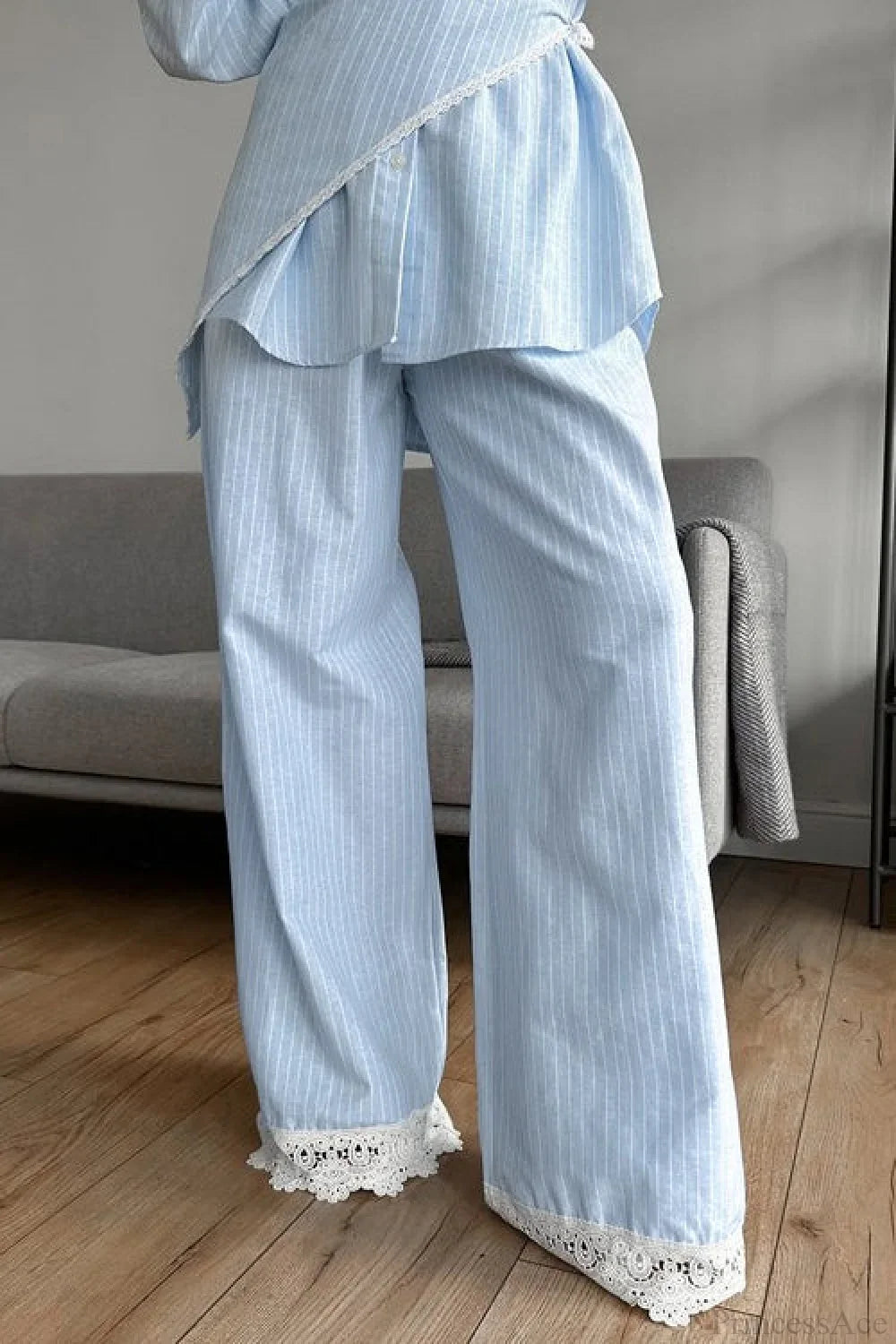 Striped Lace Casual Long Sleeve Pants Scarf Three Piece Set image 5