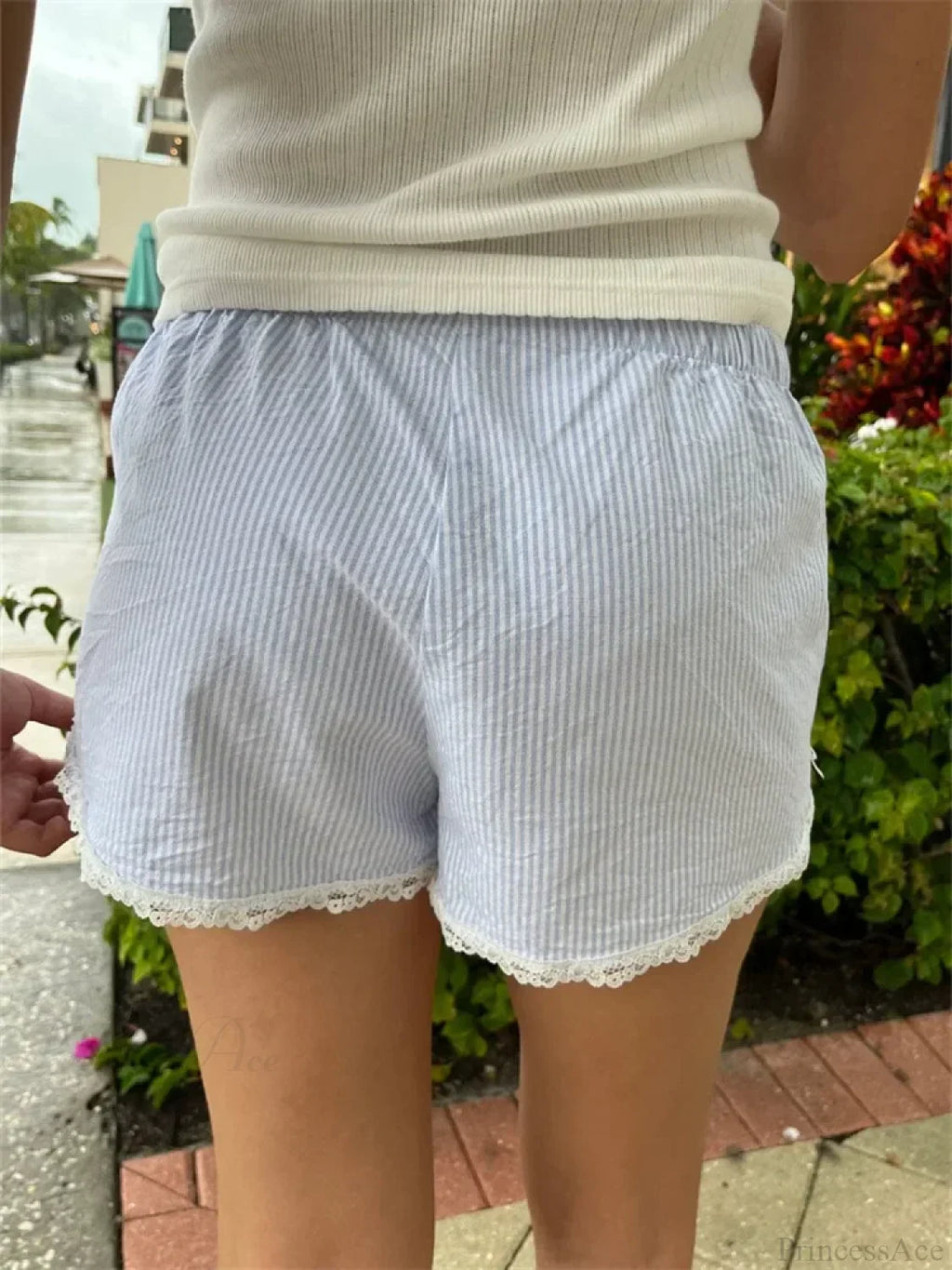Striped Lace Trim Casual Short image 4