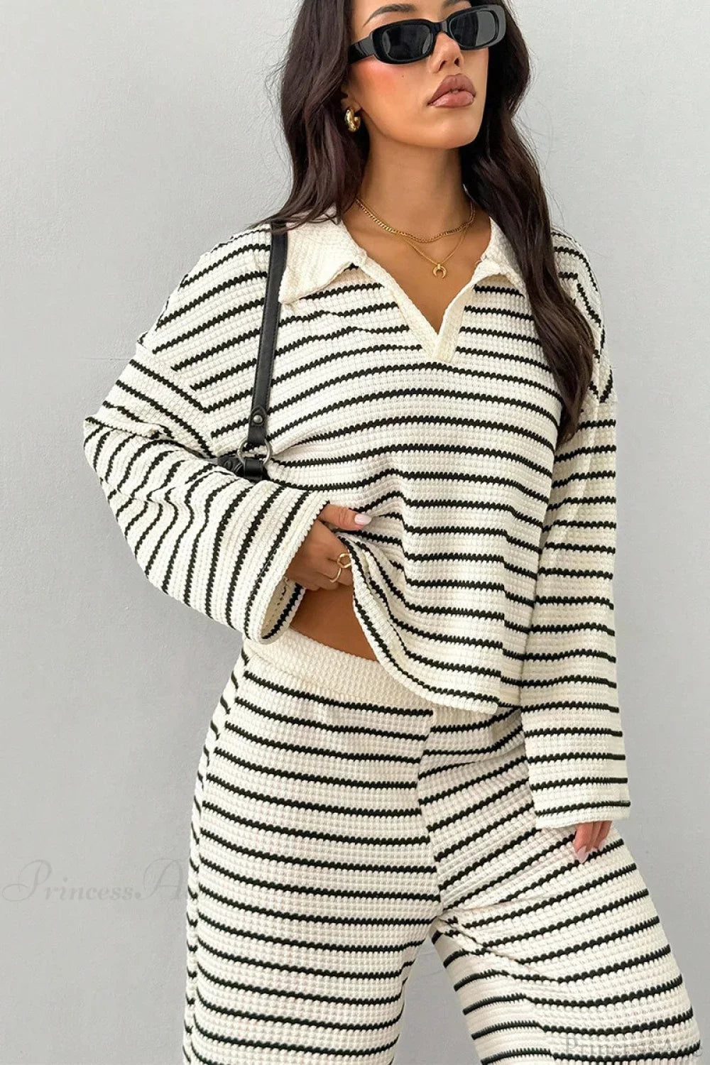 Striped Long Sleeve Pullover Wide Leg Two Piece Set image 5