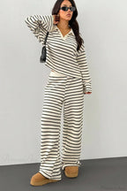 Striped Long Sleeve Pullover Wide Leg Two Piece Set image 2