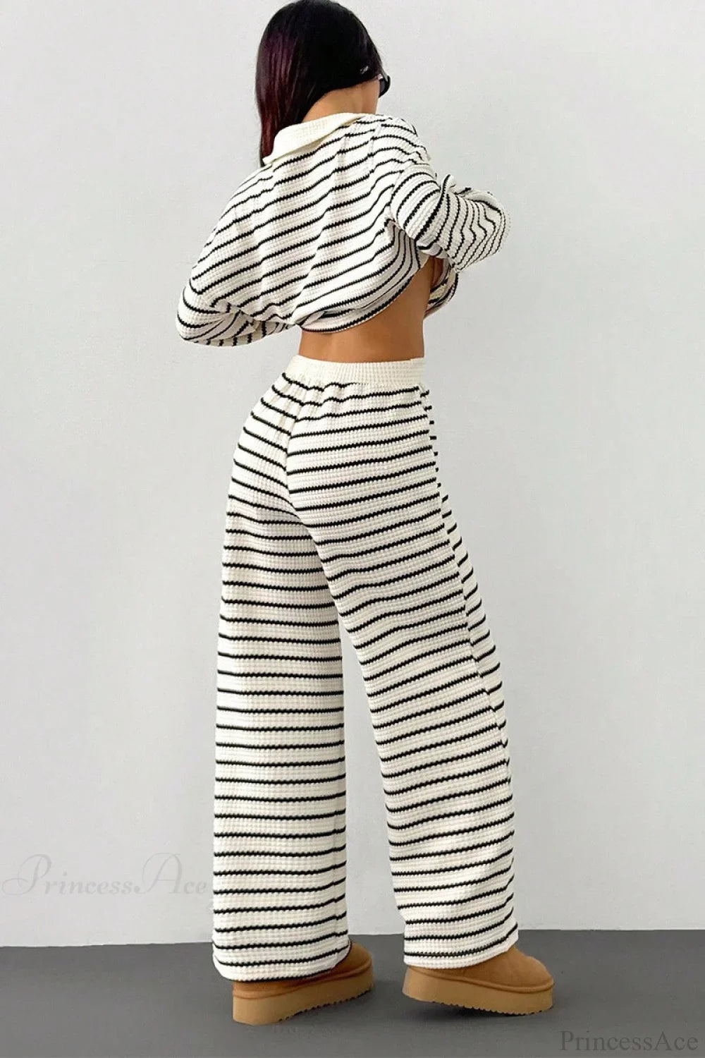 Striped Long Sleeve Pullover Wide Leg Two Piece Set image 3