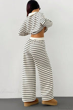 Striped Long Sleeve Pullover Wide Leg Two Piece Set image 3