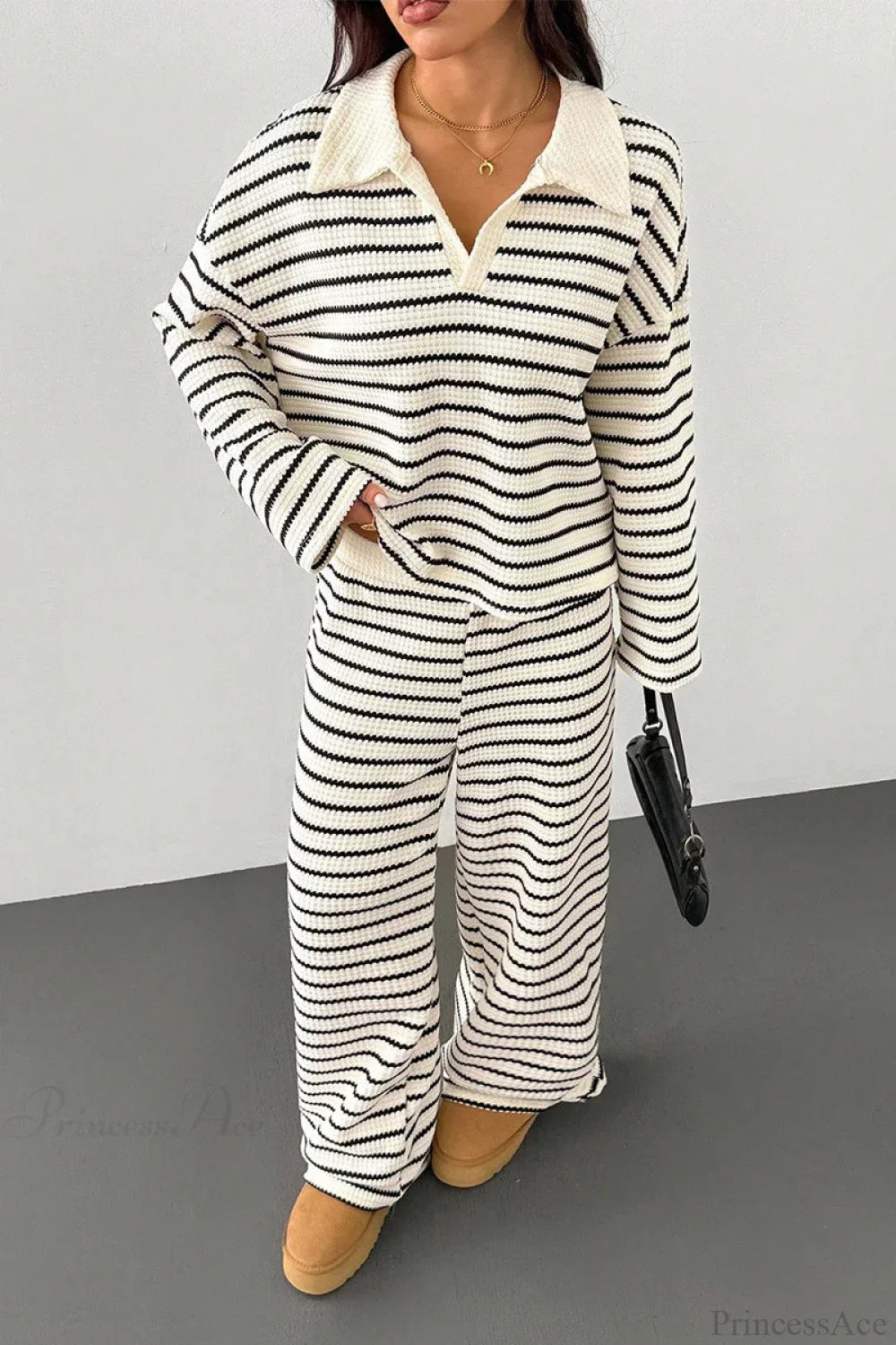 Striped Long Sleeve Pullover Wide Leg Two Piece Set image 4