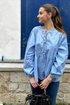 Striped Loose Fit Lace-Up Round Neck Blouse image 7