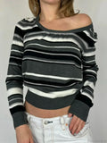 Striped Loose O-Neck Long Sleeve Knitted Pullover Sweater image 2