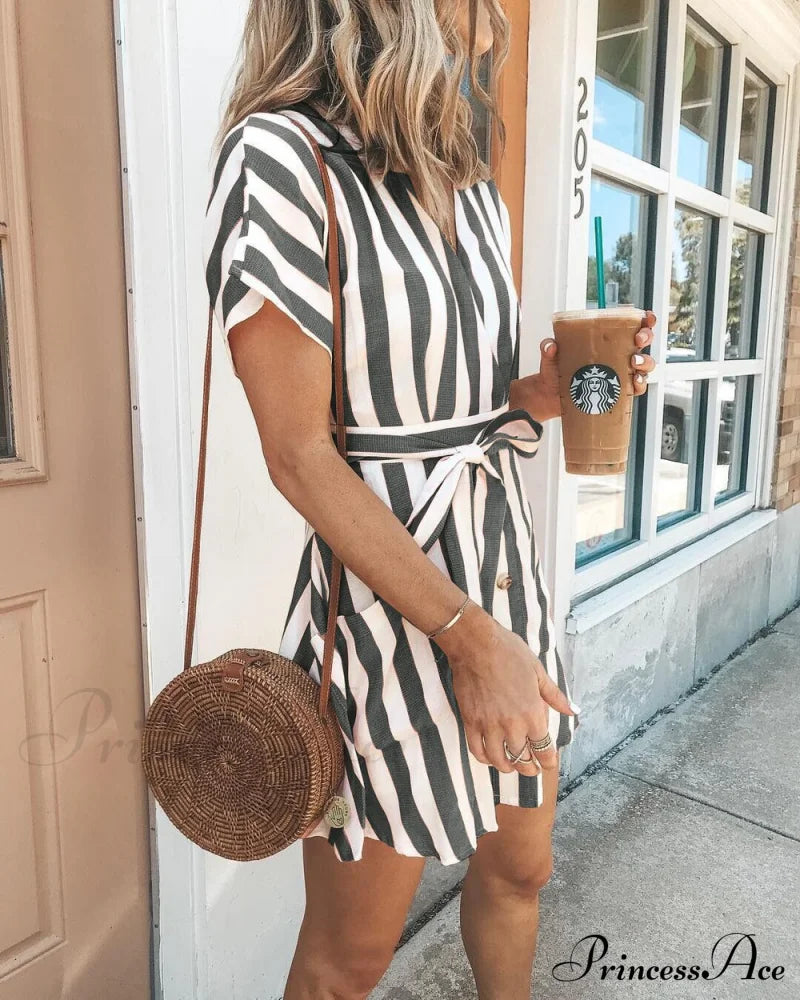 Striped Mini Dress with Short Sleeves image 2