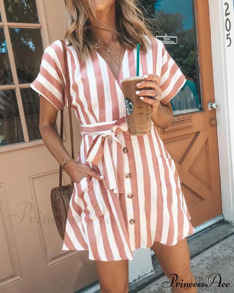 Striped Mini Dress with Short Sleeves image 1