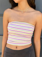 Striped Off Shoulder Strapless Tube Crop Top image 4