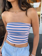 Striped Off Shoulder Strapless Tube Crop Top image 1