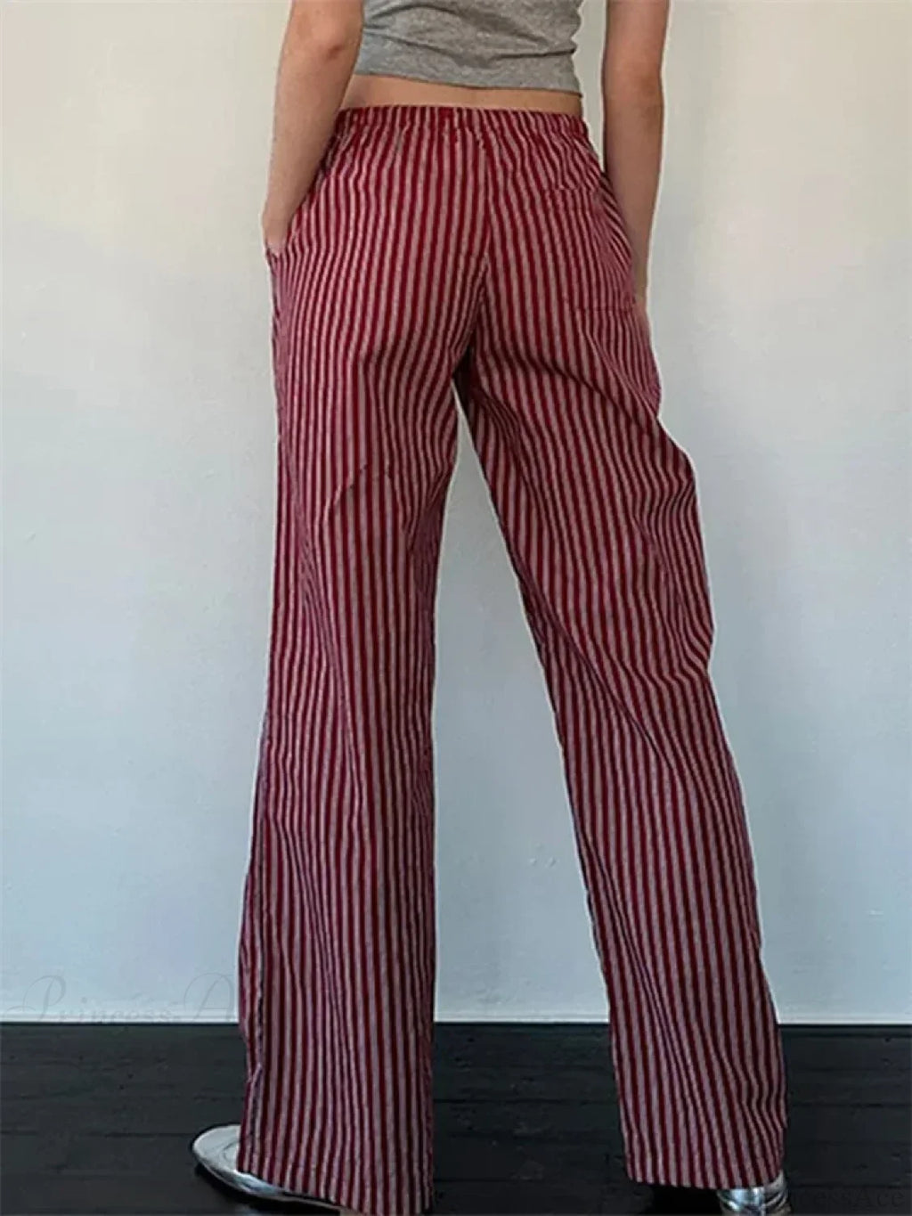Striped Patchwork Drawstring Elastic Waist Pant image 2