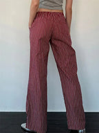 Striped Patchwork Drawstring Elastic Waist Pant image 2