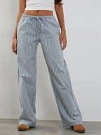 Striped Patchwork Drawstring Elastic Waist Pant image 6