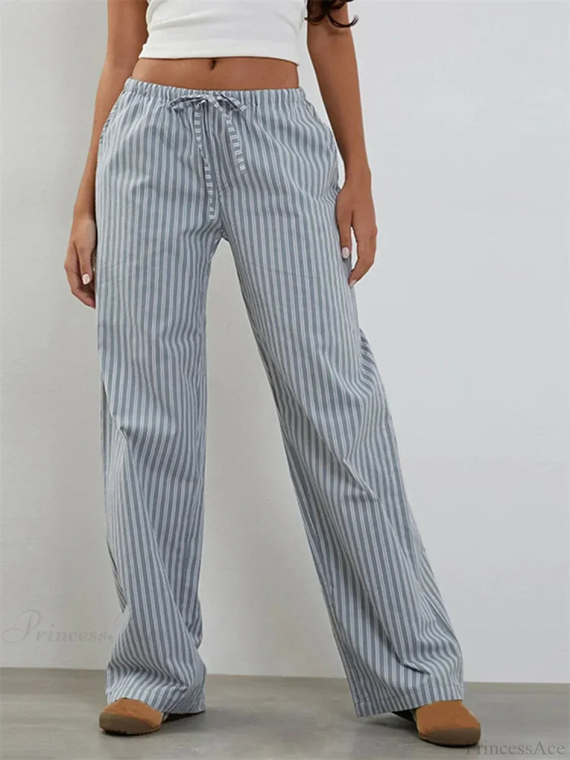 Striped Patchwork Drawstring Elastic Waist Pant image 6
