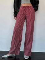 Striped Patchwork Drawstring Elastic Waist Pant image 1