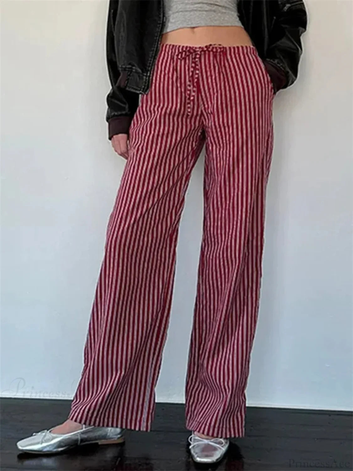 Striped Patchwork Drawstring Elastic Waist Pant image 1