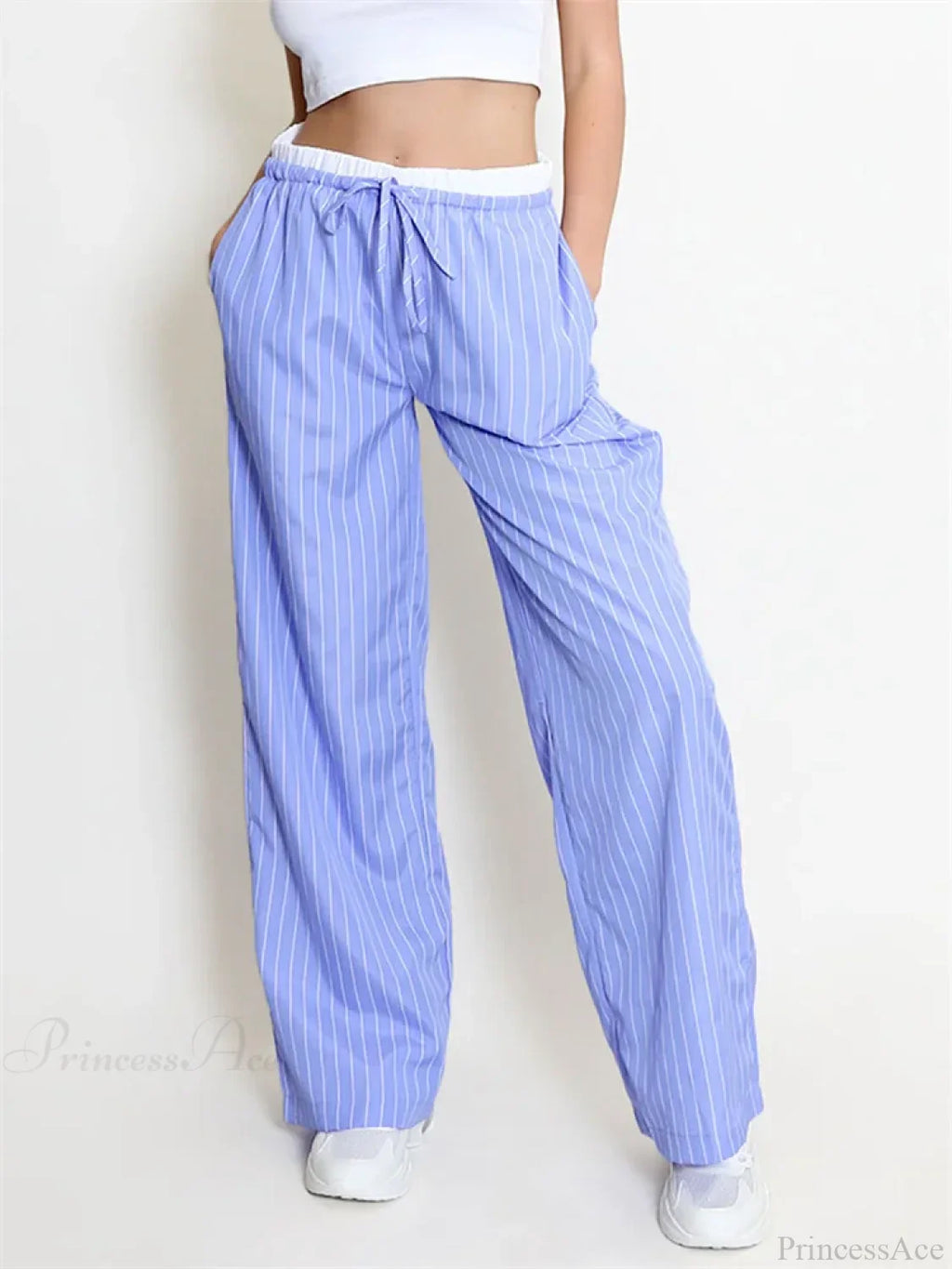Striped Patchwork Drawstring High Waist Pant image 6