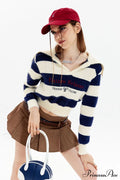 Striped Patchwork Knitted Sweater with Lapel image 1