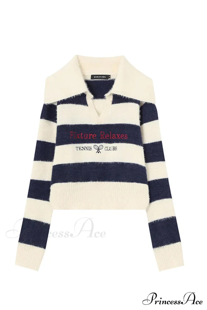 Striped Patchwork Knitted Sweater with Lapel image 3