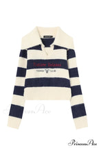 Striped Patchwork Knitted Sweater with Lapel image 3
