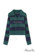 Striped Patchwork Knitted Sweater with Lapel image 6