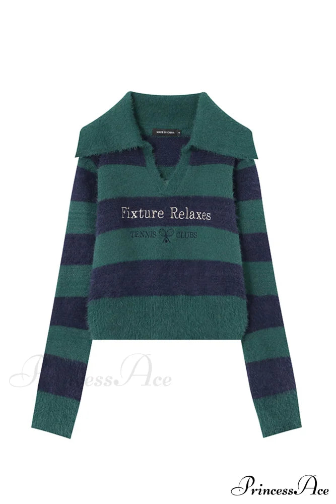 Striped Patchwork Knitted Sweater with Lapel image 6