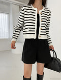 Striped Print Cropped Loose Knit Knit Cardigan image 7