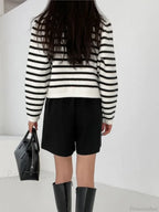 Striped Print Cropped Loose Knit Knit Cardigan image 4