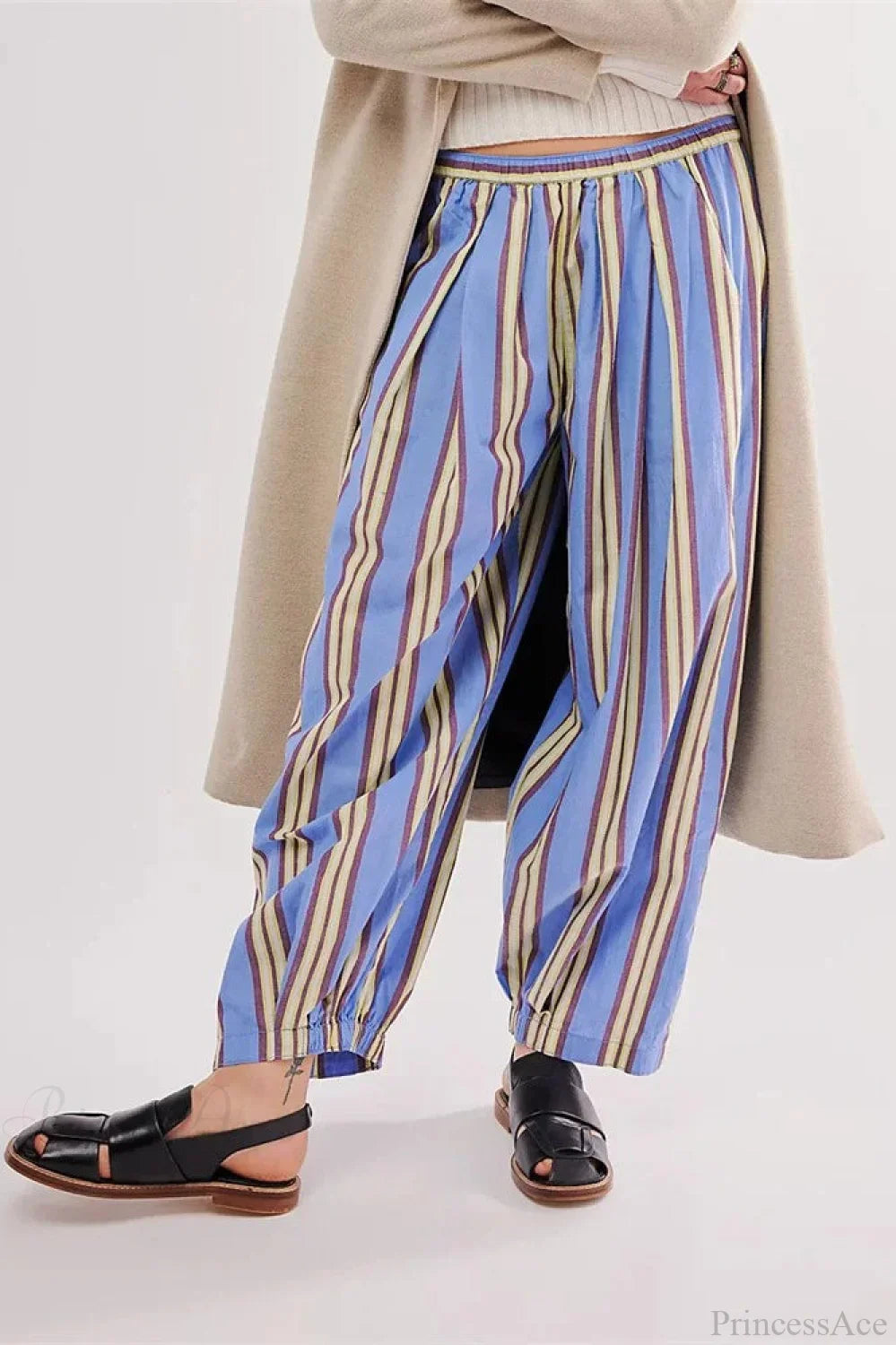 Striped Print Loose Casual Elastic Waist Pant image 2