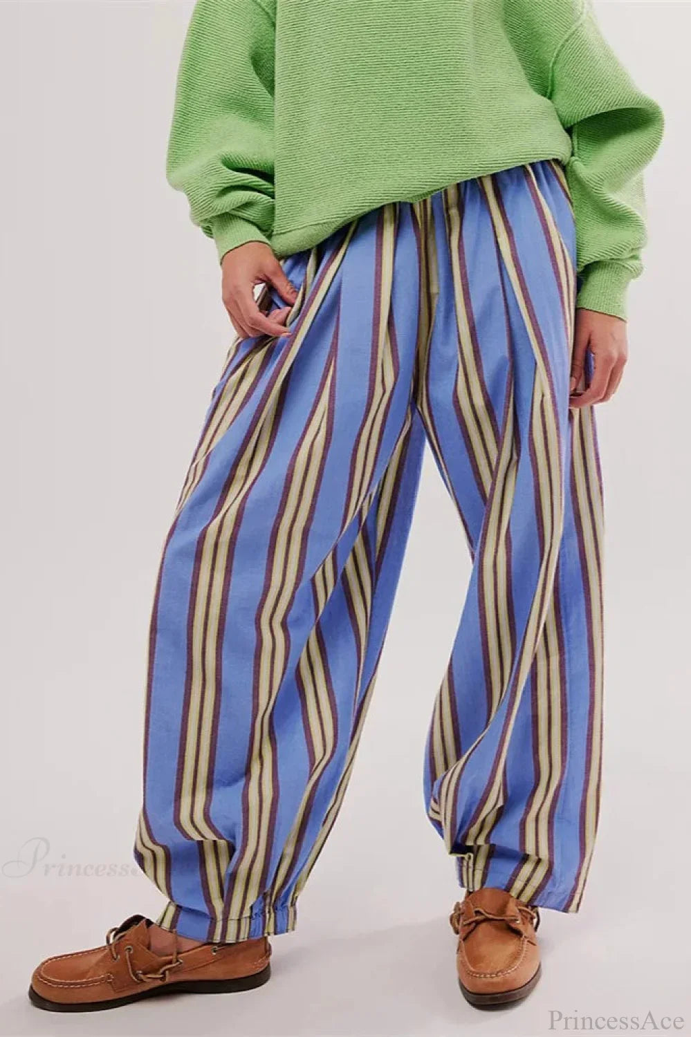 Striped Print Loose Casual Elastic Waist Pant image 1