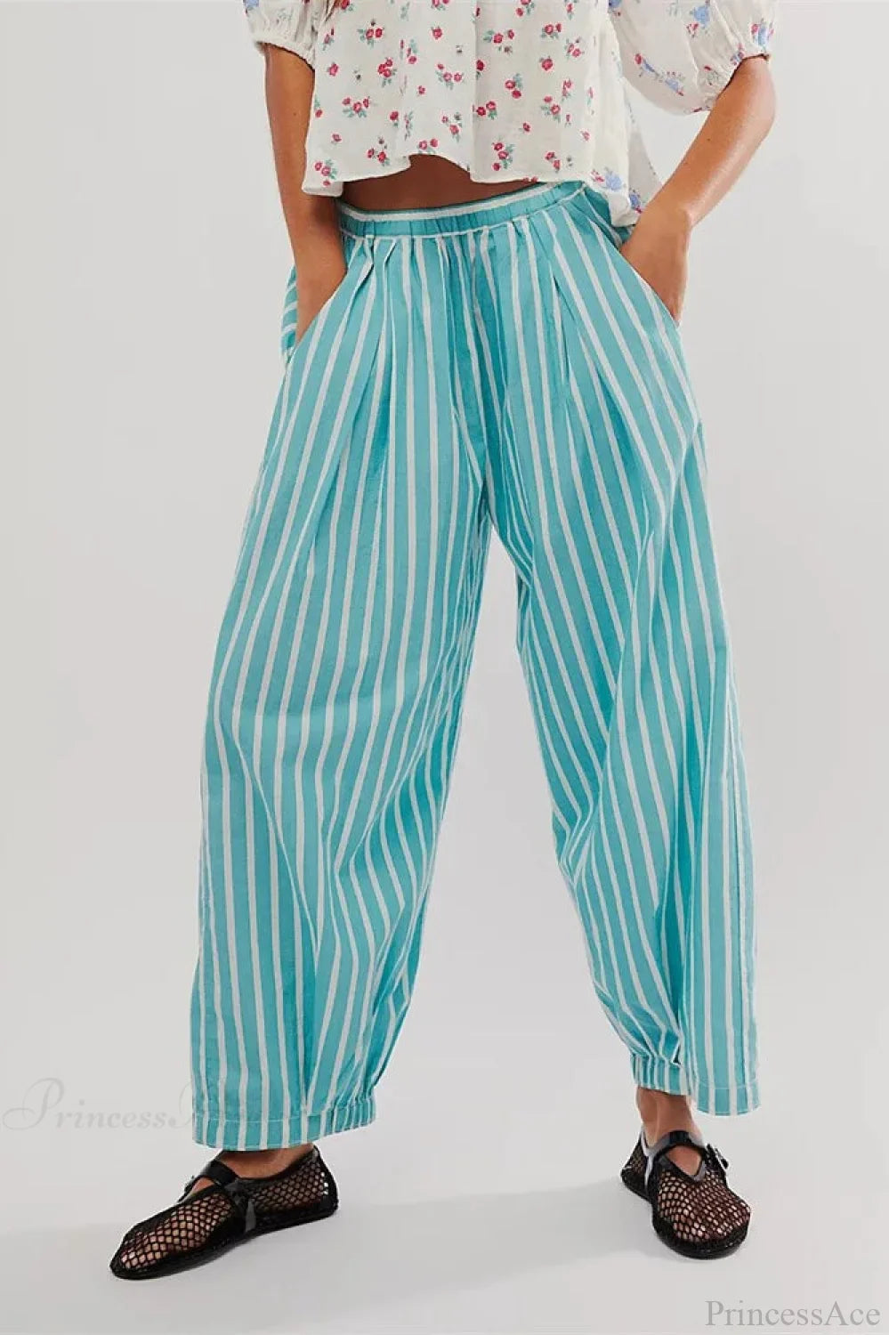 Striped Print Loose Casual Elastic Waist Pant image 4