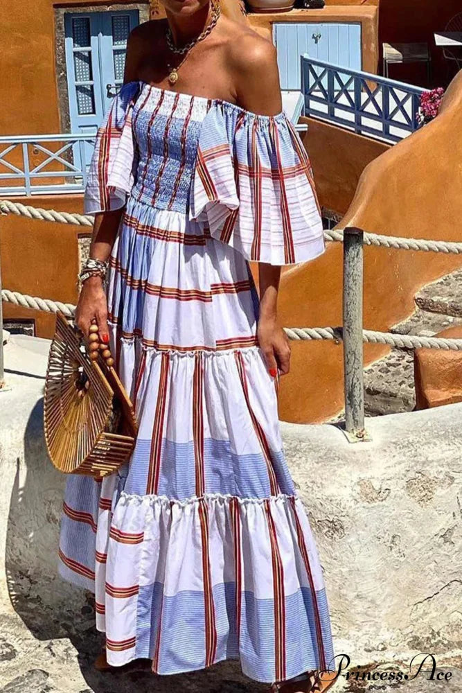 Striped Print Ruffle Sleeve Tiered Dress image 3