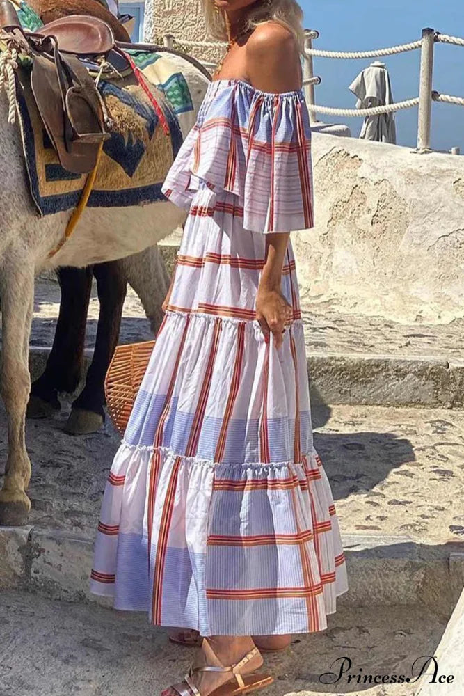 Striped Print Ruffle Sleeve Tiered Dress image 2