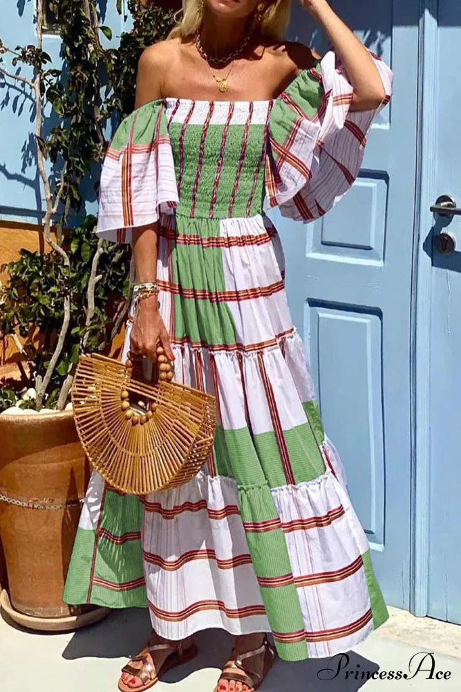 Striped Print Ruffle Sleeve Tiered Dress image 5