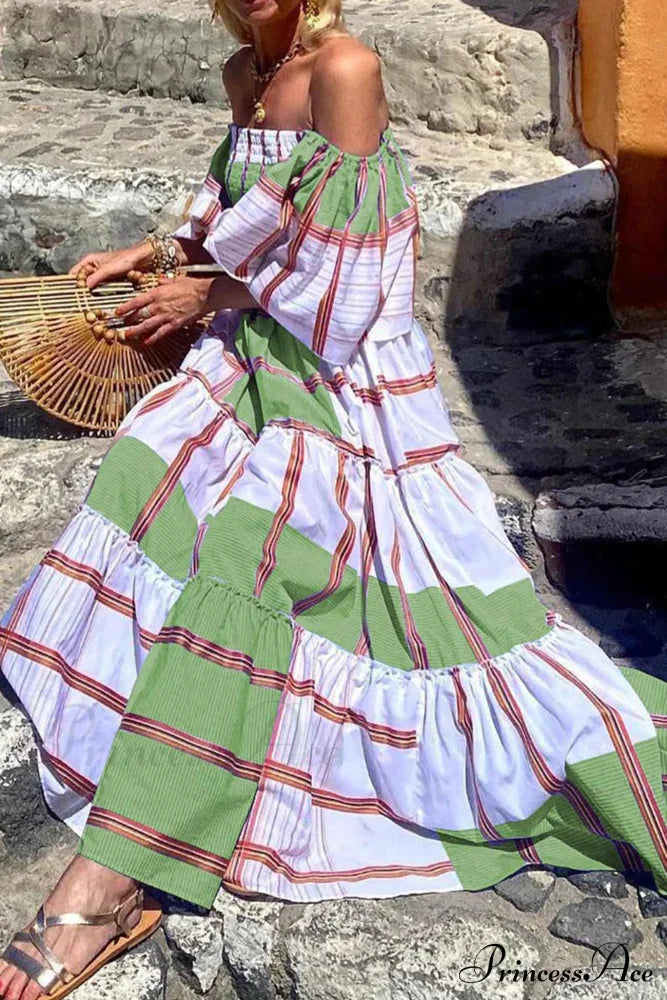 Striped Print Ruffle Sleeve Tiered Dress image 4