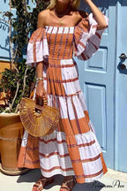 Striped Print Ruffle Sleeve Tiered Dress image 9